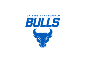 Zoom image: University at Buffalo wordmark in line with Bulls wordmark and centered spirit mark on bottom