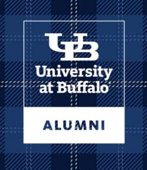 Alumni mark on plaid background. 