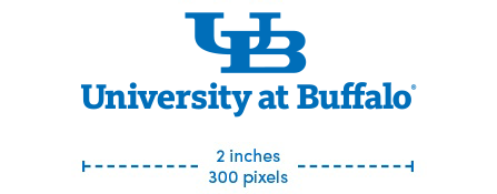 UB small-scale wordmark maximum size is 2 inches or 300 pixels. 