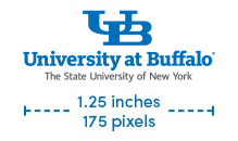 UB small-scale wordmark with SUNY text minimum size is 1.25 inches or 175 pixels. 
