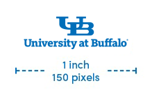 UB small-scale wordmark text minimum size is 1 inch or 150 pixels. 