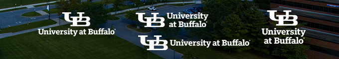 UB White lockup on image background. 