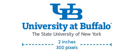 UB small-scale wordmark with SUNY text maximum size is 2 inches or 300 pixels. 
