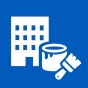 building, paint can and paint brush icon. 