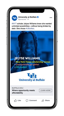 Mobile Facebook ad about Jelyse Williams. 