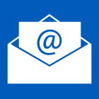 Letter with at symbol in envelope icon. 