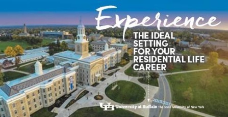 Hayes Hall with text, "Experience the ideal setting for your residential life career.". 