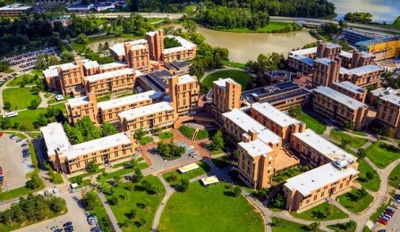an aerial photo of the u b north campus ellicott complex. 