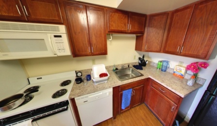 Flint Village 4 bed 2 bath Kitchen & Living Room (Panoramic View). 