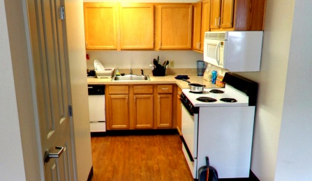 South Lake Village 1 bed 1 bath Kitchen & Living Room (Panoramic View). 