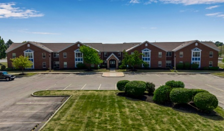 Exterior of Flint Village Apartments. 