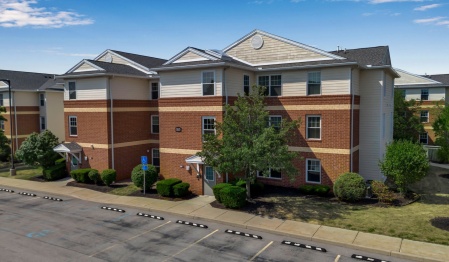 Exterior of Hadley Village apartments. 