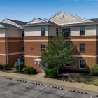 Students enjoying courtyard of Hadley Village. 