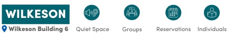 Wilkeson study lounge graphics (quiet space, groups, reservations, individuals). 