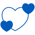 Icon of one big blue heart with two little white ones to represent "Gov Love". 