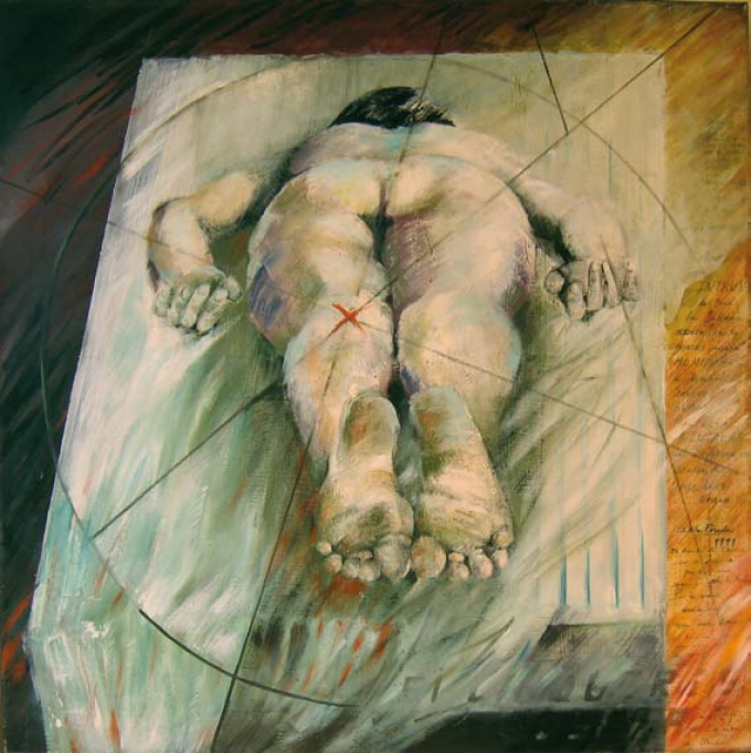 Estela Pereda, "Si la querés, usála" (If You Want Her, Use Her), 1991, 39.5” x 39.5”, oil on canvas. 