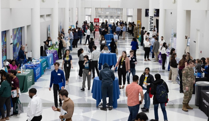 Wide-shot of students attending a previous Hiring Summit in the CFA. 