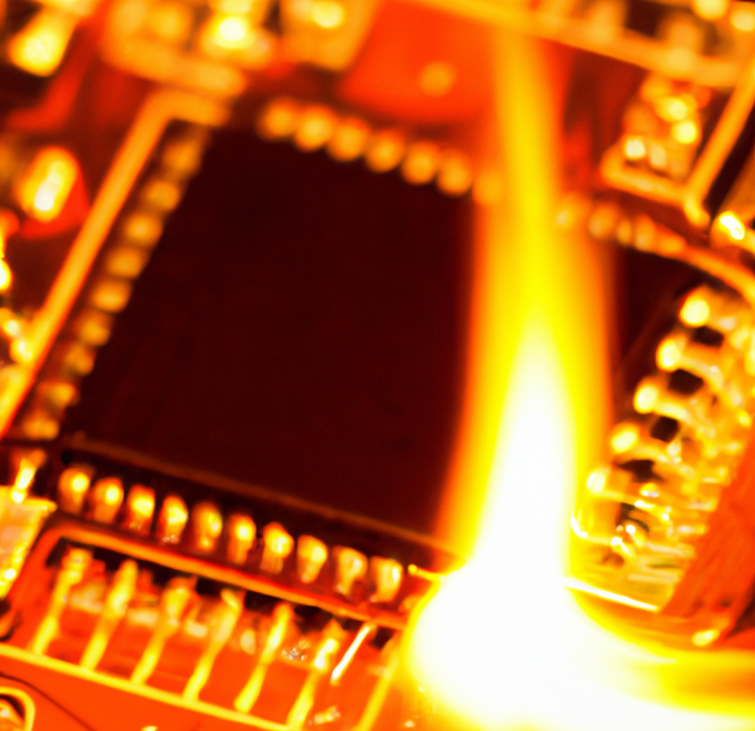 Microchip on fire. 