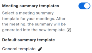 Screenshot of the the Zoom meeting summary toggle switch. 