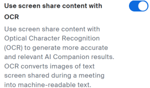 Toggle switch for sharing content with OCR. 
