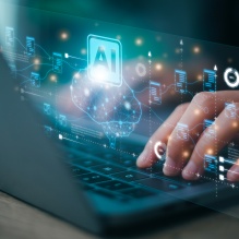 AI generated photo of a person typing on a laptop.