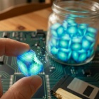 AI generated photo of a person holding a data "bite". 