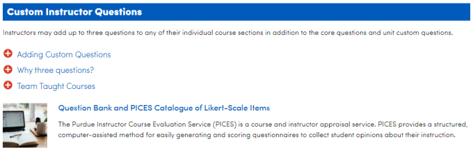 Zoom image: The Custom Instructor Questions section of the UB Course Evaluation Website 