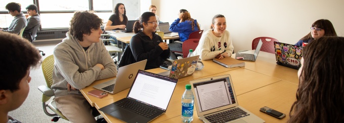 Students in the Honors College attend a seminar class in Capen Hall in March 2024. Photographer: Meredith Forrest Kulwicki. 