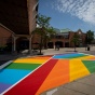 The finished product of the new rainbow crosswalk design near the Student Union and UB Commons painted in August 2019. The Office of Inclusive Excellence helped organize the design and effort. 