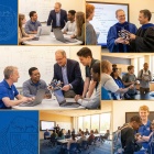 A collage of students working with instructors in various classroom settings. 