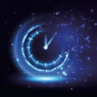 An analog clock with dissolving into digital bits. 