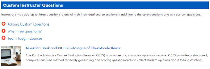 Screenshot of the Custom Instructor Questions section of the UB Course Evaluation website. 