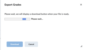 The export is processing, note the progress bar is not full. 