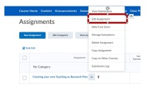 Click on the chevron next to the assignment you wish to enable Turnitin on, then select Edit Assignment. 