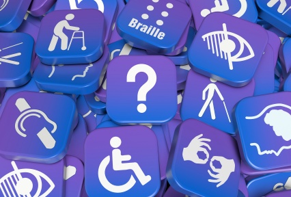 Abstract image of blue tiles depicting questions related to accessibility. 