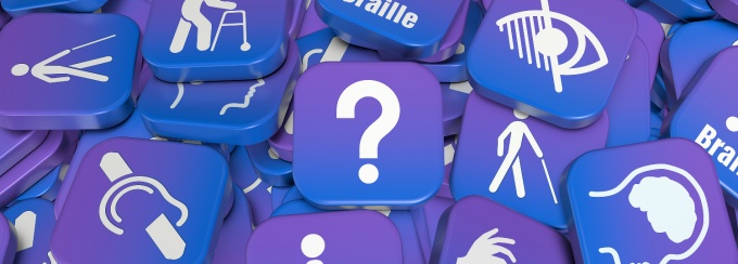 Abstract image of blue tiles depicting questions related to accessibility. 