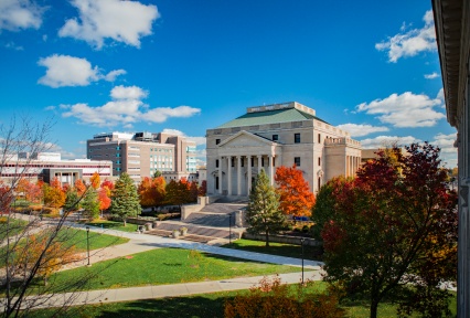 Buildings on South Campus in the fall. 