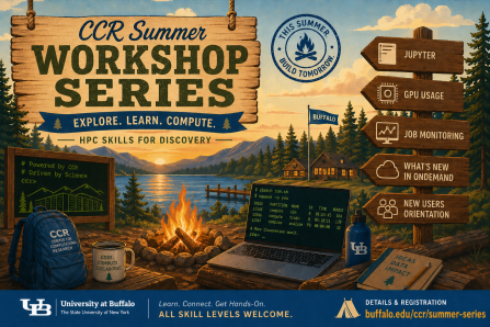Zoom image: Graphic showing summer camp and tech-themed workshop announcement