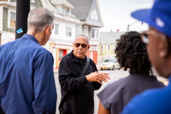 Henry Louis Taylor Jr. with students in the East Side of Buffalo. 