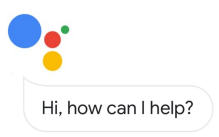 Four colored dots with a speach bubble saying "Hi, how can I help?". 