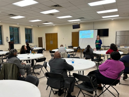 CII Member Jocelyn Swick-Jemison talking to members of Buffalo’s East Side community at the Delevan-Grider Community Center about How to Spot Scientific Misinformation, Oct 11, 2023. 
