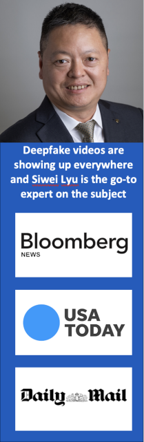 Photo of Siwei Lyu Deepfake videos are showing up everywhere and Siwei Lyu is the go-to expert on the subject Logos of Bloomberg News, USA Today, and the Daily Mail. 