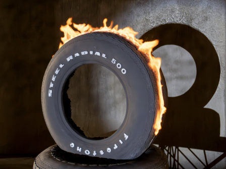 Image of a flaming radial tire. 