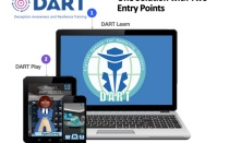 DART logo. One system with two entry points. Images of laptop and mobile phone with games on screens. 