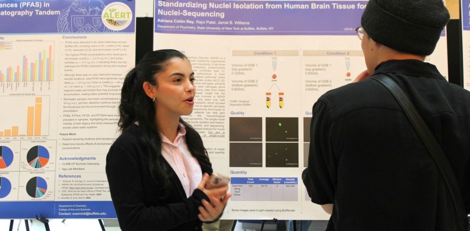 CLIMB UP 2025 participant, Adriana Colón Rey, presenting her project at the end of summer poster presentation. 