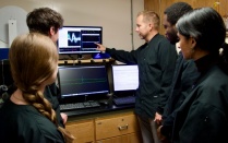 Psychology students in lab. 