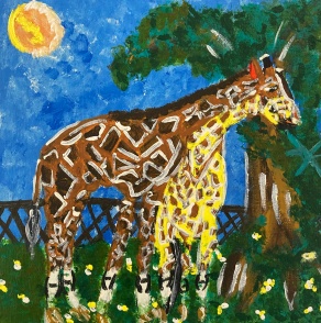 Giraffe, 12x12, acrylic on board.