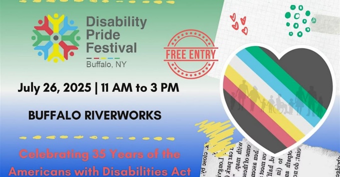 Colorful poster promotes the Disability Pride Festival — The Disability Pride Entertainment committee wants to promote talent disabled artists, artists who support disability rights, and acts that make us feel proud to be disabled. Our goal is for all people (disabled and non-disabled) to leave feeling like "disabled people are awesome". 