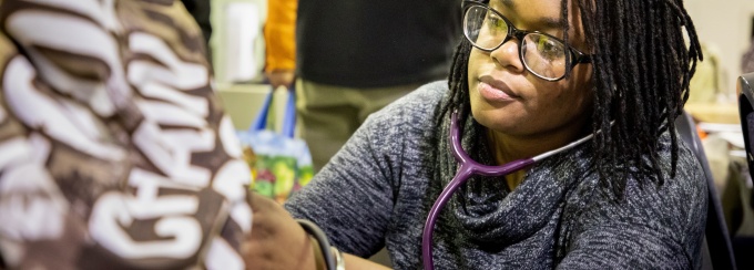 UB medical students staffed a foot clinic event at Holy Cross Shelter in Buffalo, NY.