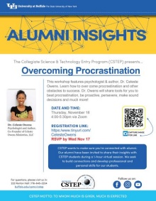 Alumni Insights Flyer featuring CSTEP Alumni Dr. Celeste Owens. 